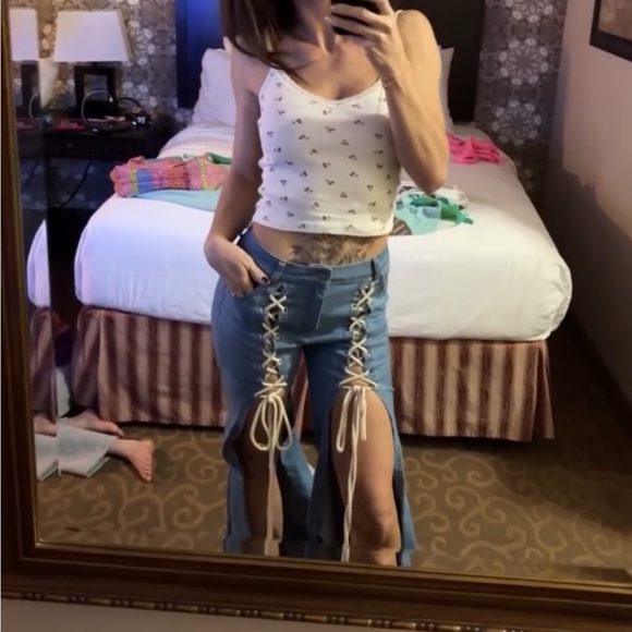 Labijou Pants - The Coolest Bell Bottom Lace-Up Denim Pants